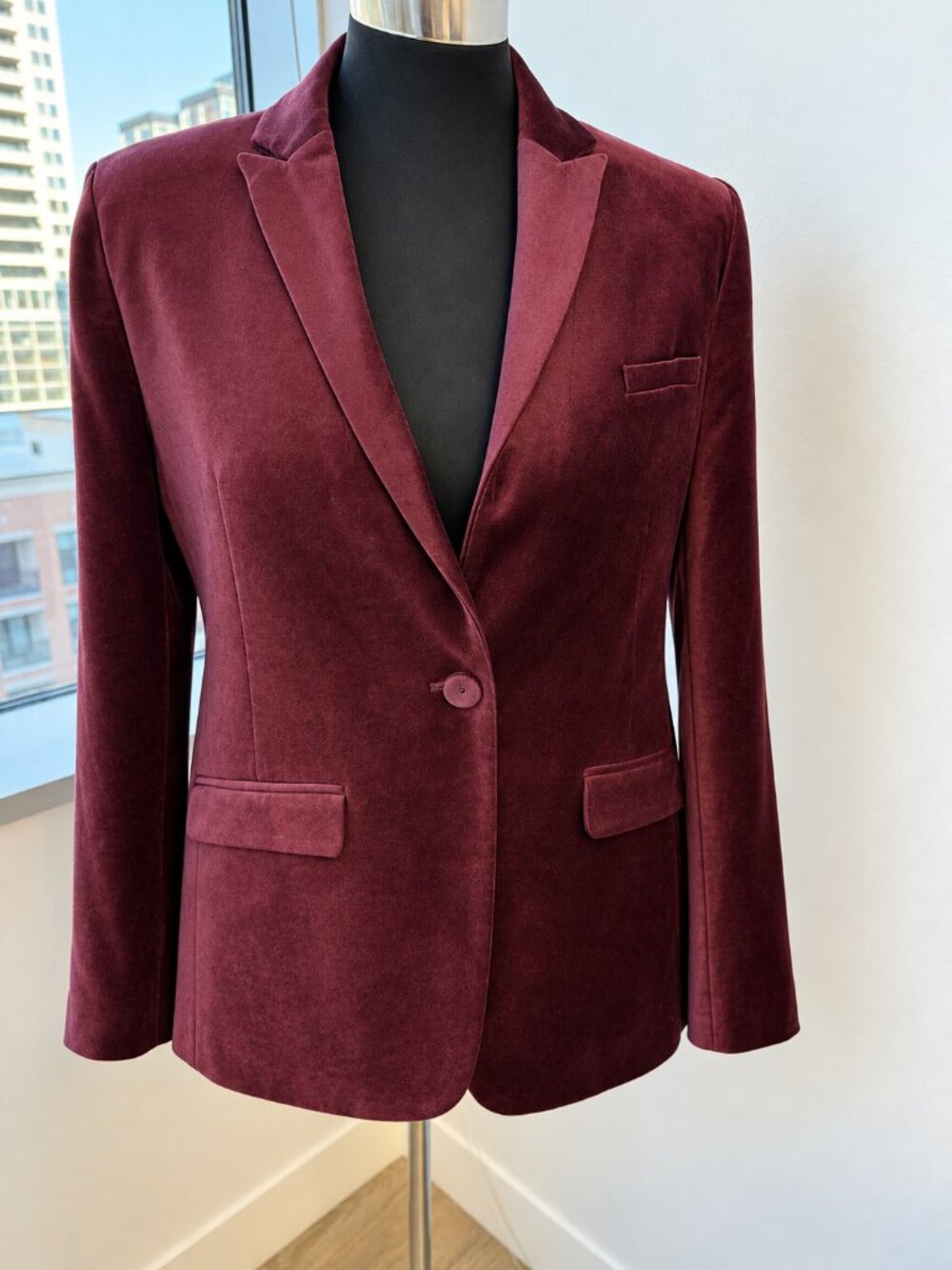CAbi Burgundy Velvet Blazer Tiger Print Lining S